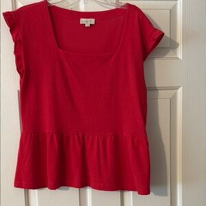 LOFT Red Peplum Cuffed Sleeve Blouse